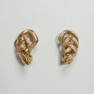 2/$30 - Vintage Woven Pink and Gold Clip-On Earrings